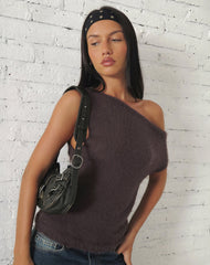 Calyce Off Shoulder Top in Fluffy Knit Dark Brown