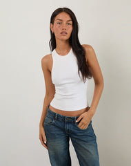 Cariter Racer Vest Top in Ribbed White