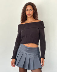 Casini Pleated Micro Skirt in PU Slate Grey