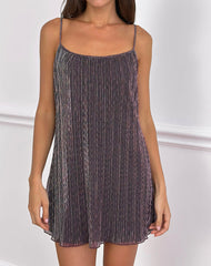 Cheria Mini Dress in Shimmer Plisse Brown