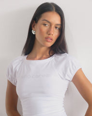 Chihiro Puff Sleeve Baby Tee in White Who Cares