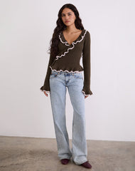 Christella Top in Dark Chocolate with Pink