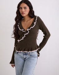 Christella Top in Dark Chocolate with Pink