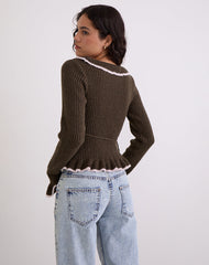 Christella Top in Dark Chocolate with Pink