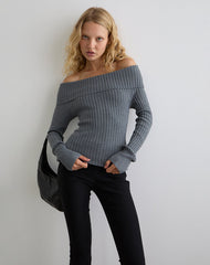 Circe Knitted Bardot Top in Grey