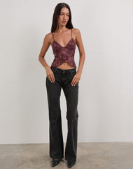 Cojira Top in Mesh Tonal Paisley Plum