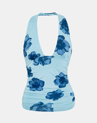 Cosimo Halterneck Top in Bold Floral Blue
