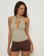 Cosimo Halterneck Top in Stripe Yellow and Green