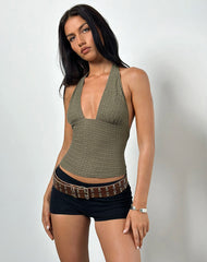 Cosimo Halter Neck Top in Textured Khaki