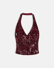 Cosio Halter Top in Mix Sequin Red