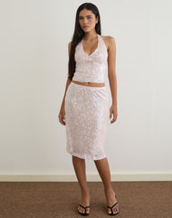 Kavivi Midi Skirt in Sequin Baby Pink