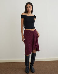 Esmeray Midi Skirt in Flocked Leopard Plum