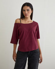 Daimin Off the Shoulder Top in Jersey Maroon
