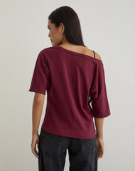 Daimin Off the Shoulder Top in Jersey Maroon