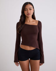 Dalene Asymmetric Long Sleeve Top in Bitter Chocolate