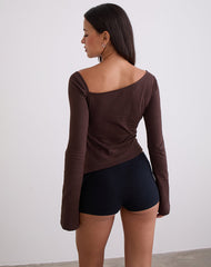 Dalene Asymmetric Long Sleeve Top in Bitter Chocolate