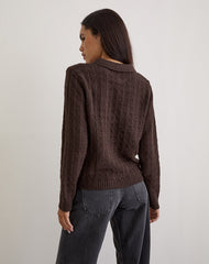 Dalina Knit Jumper in Check Brown