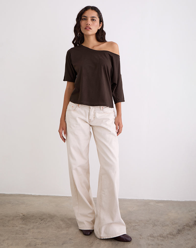 Daman Off Shoulder Basic Top in Chocolate Brown