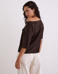Daman Off Shoulder Basic Top in Chocolate Brown