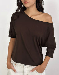Daman Off Shoulder Basic Top in Chocolate Brown