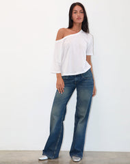 Daman Off Shoulder Basic Jersey Top in White