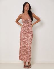 Dasita Cowl Neck Maxi Dress in Neutral Flower Print