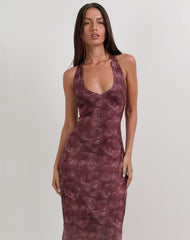 Datari Maxi Dress in Mesh Tonal Paisley Plum