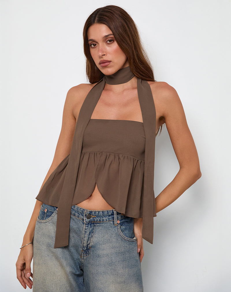 Desir Bandeau Top in Chiffon Coffee