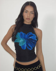 Diana Halterneck Top in Watercolour Flower Blue