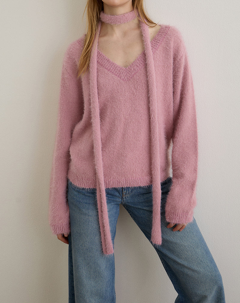Dikara Jumper with Scarf in Knit Dusty Pink