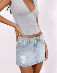 Distressed Mini Skirt in Blue Bleach