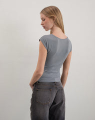 Dolores Wrap Top in Rayon Jersey Grey