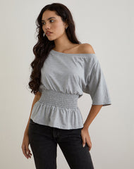 Domani Off the Shoulder Top in Grey Marl