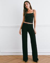 Dorala Low Rise Trousers with Eyelets in Black