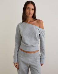 Doxia One Shoulder Sweatshirt in Grey Marl