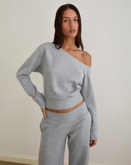 Doxia One Shoulder Sweatshirt in Grey Marl
