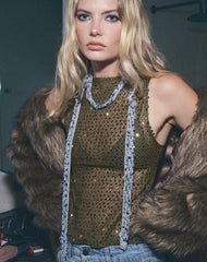 Dudley Vest Top in Sequin Knit Olive