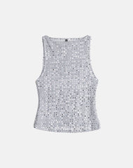 Dudley Vest Top in Sequin Knit Dark Silver