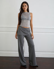 Dudley Vest Top in Sequin Knit Dark Silver