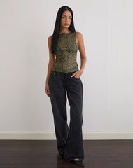 Dudley Vest Top in Sequin Knit Olive