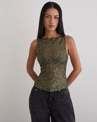 Dudley Vest Top in Sequin Knit Olive