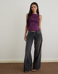 Dudley Vest Top in Sequin Knit Plum Wine