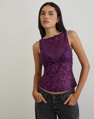 Dudley Vest Top in Sequin Knit Plum Wine