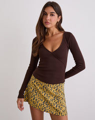Dulcet Ribbed Plunge Top in Chocolate Brown