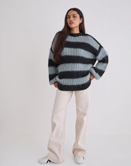 Daren Jumper in Grey and Charcoal Stripes