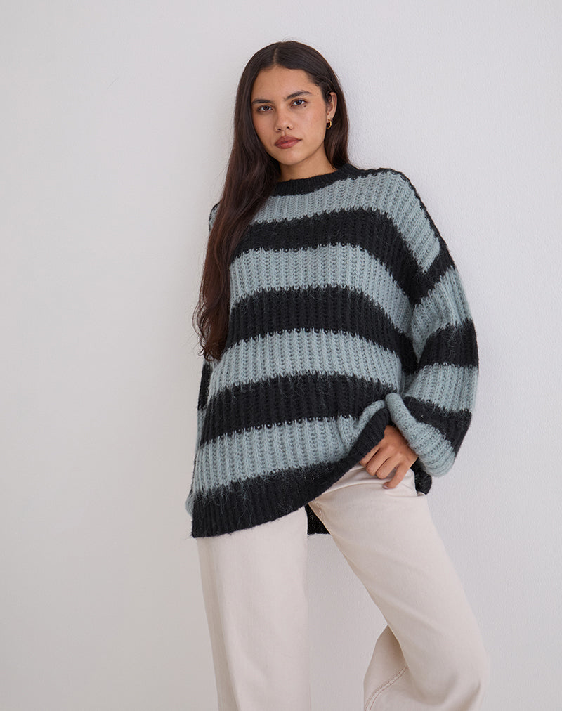 Daren Jumper in Grey and Charcoal Stripes
