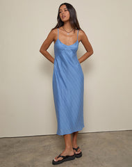 Elayna Midi Dress in Chiffon Stripe Blue