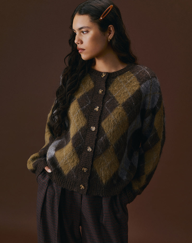Eliana Cardigan in Knit Argyle Brown