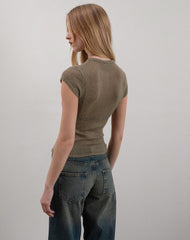 Elmira Top in Sheer Knit Khaki