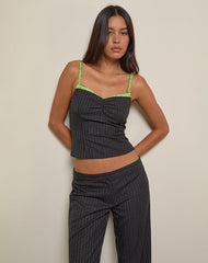 Elsa Top in Pinstripe Black with Green